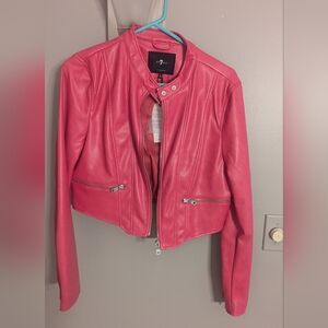 7 For All Mankind cropped faux leather jacket, size L in hot pink